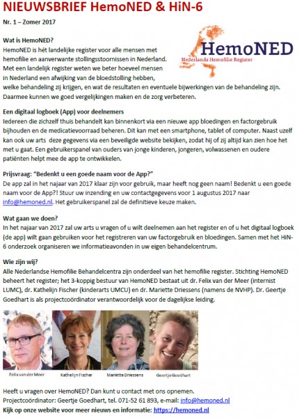 Eerste Nieuwsbrief HemoNED uit! Eerste Nieuwsbrief HemoNED uit!