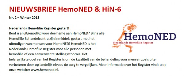 2e Nieuwsbrief HemoNED-HiN uit